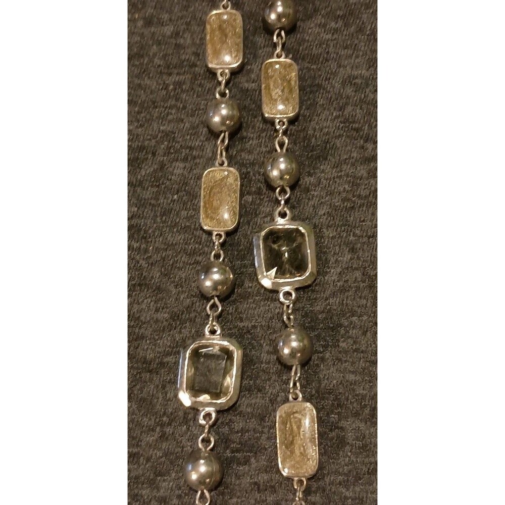 Vintage Faceted Brown And Clear Beaded Silver Tone